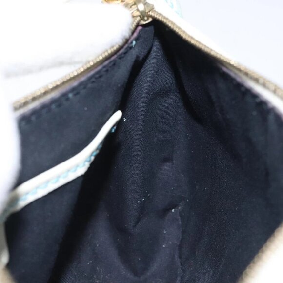 CELINE C Macadam Canvas Accessory Pouch Suede Light Blue Gold Auth 118180 - Picture 9 of 16